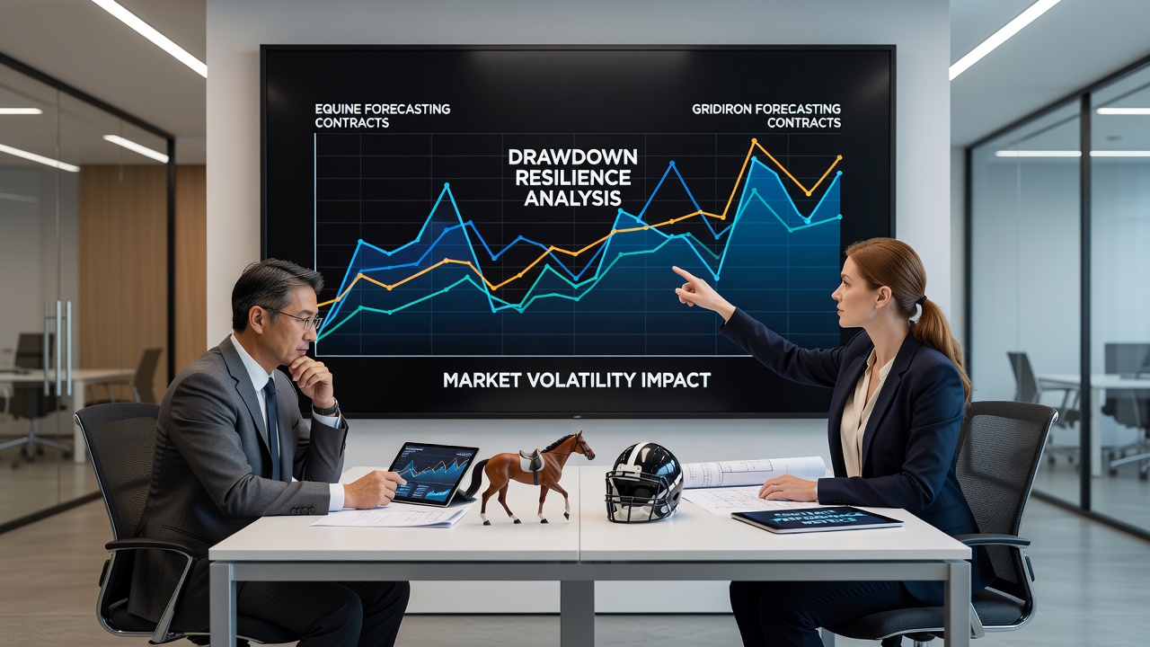 Chart displaying drawdown patterns in horse racing and American football forecasting services from 2024 through October 2026