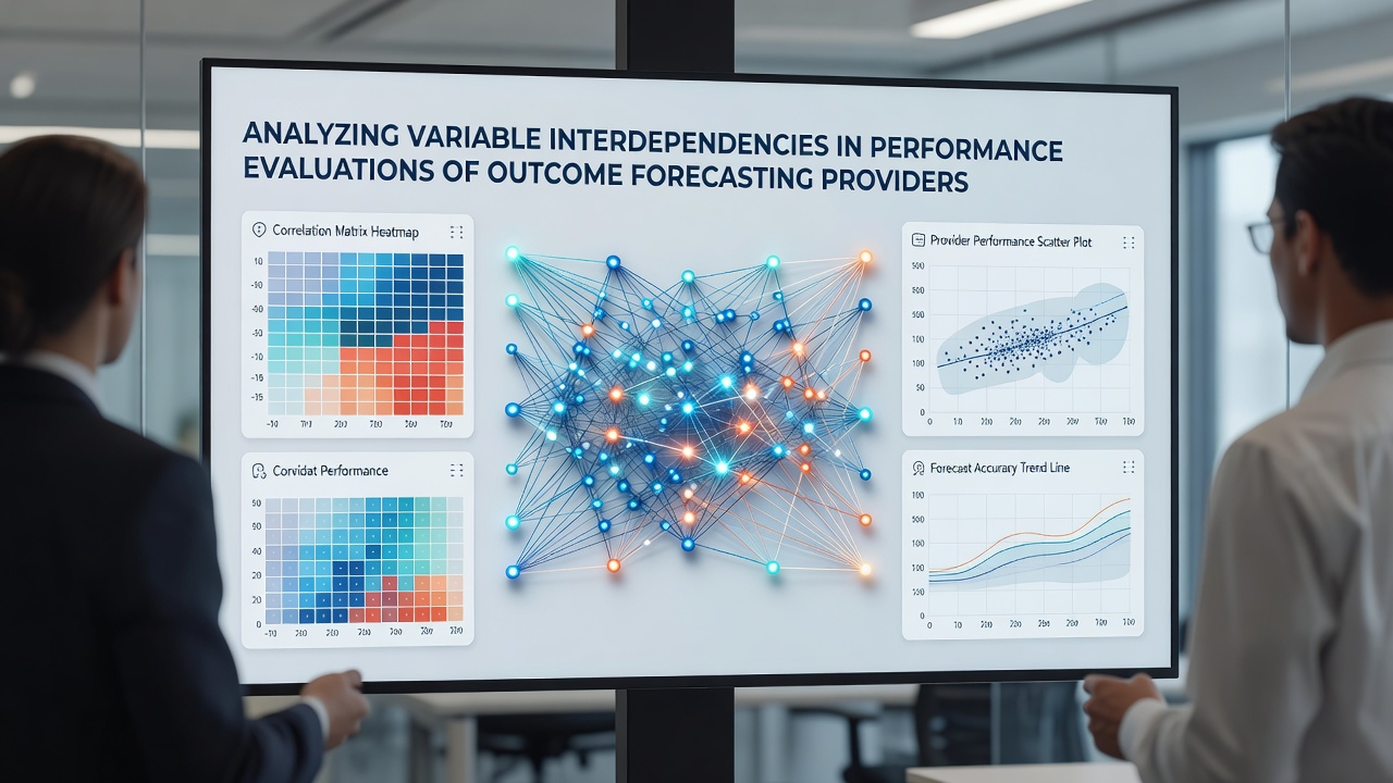 Network diagram illustrating variable interdependencies in forecasting evaluations