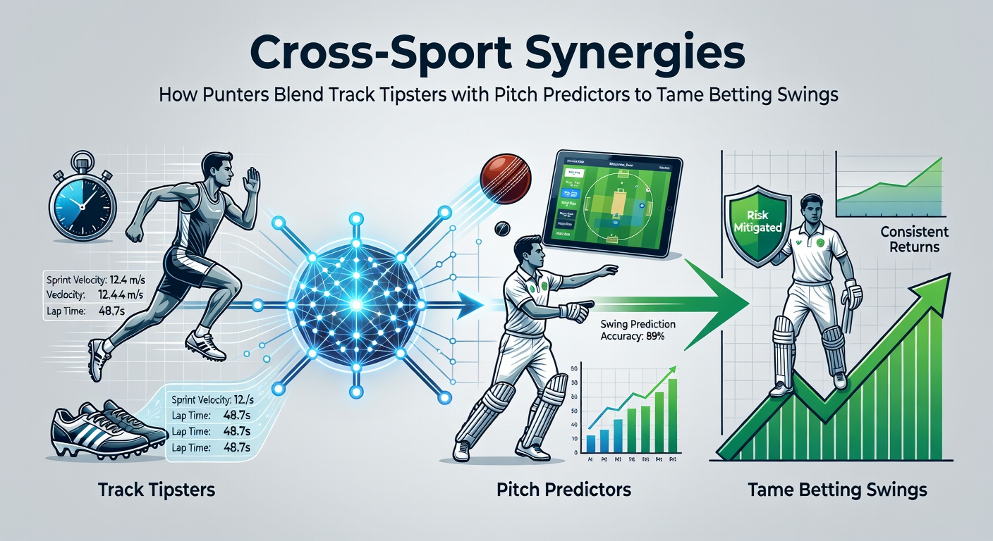 Data visualization of a diversified betting portfolio chart, showing overlaid lines for track racing profits in blue and soccer predictions in green, demonstrating flatter equity curve when combined