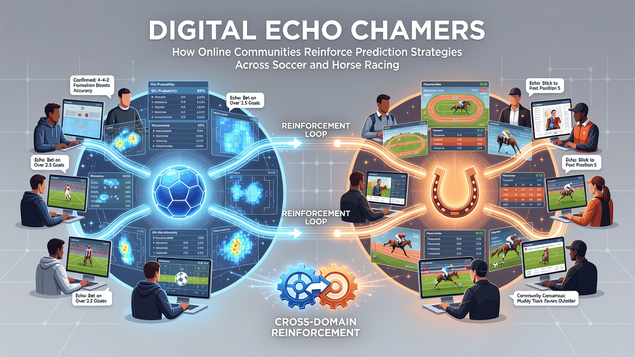 Illustration of interconnected digital networks showing soccer and horse racing prediction communities