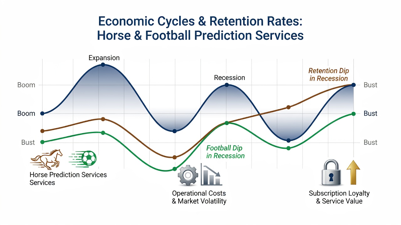 Infographic illustrating average subscriber lifetime value changes across economic cycle stages for horse and soccer prediction platforms