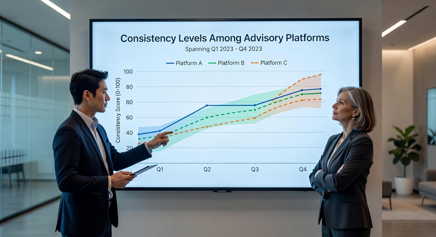 Interactive consistency heat map comparing advisory platform performance across multiple racetracks and sports leagues