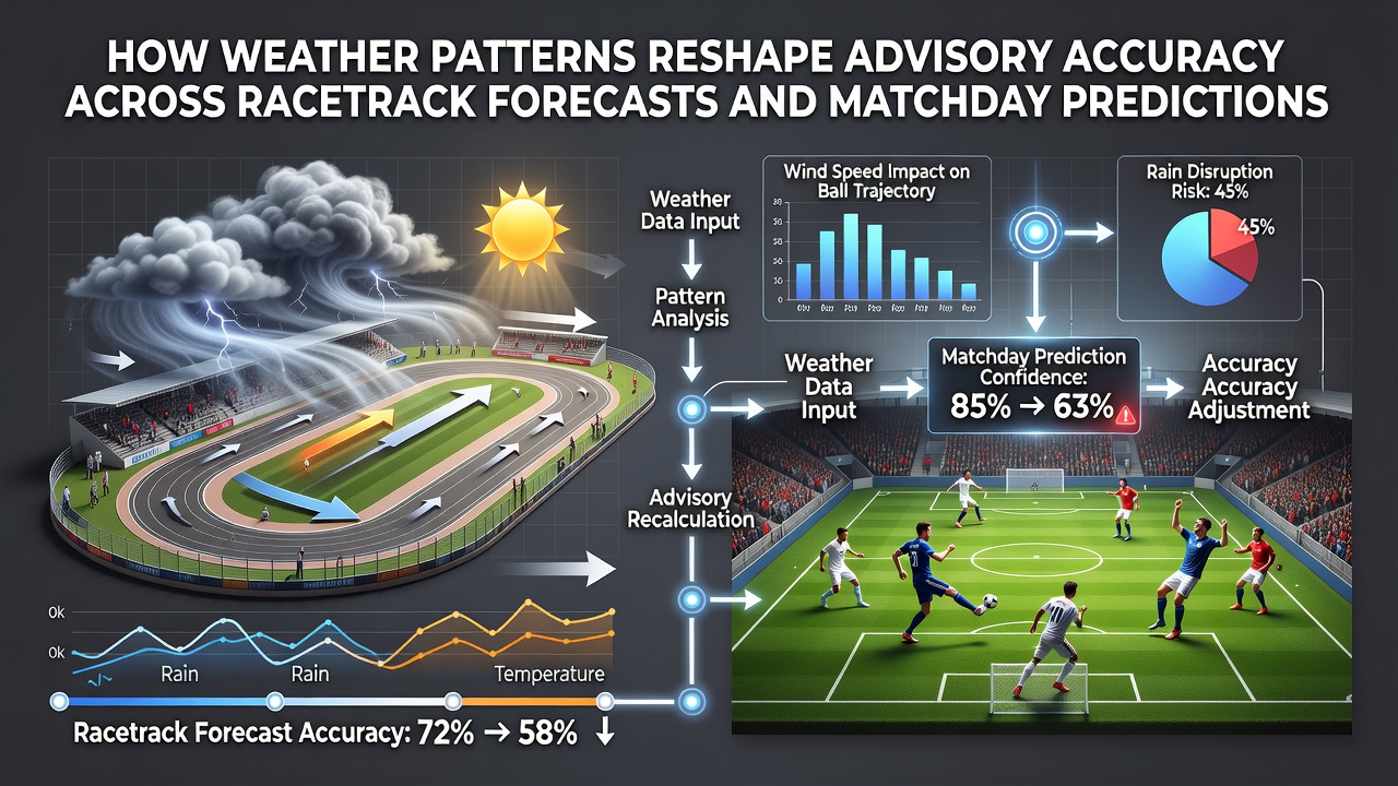 Chart overlay showing correlation between rainfall amounts and prediction accuracy rates for both racing and football