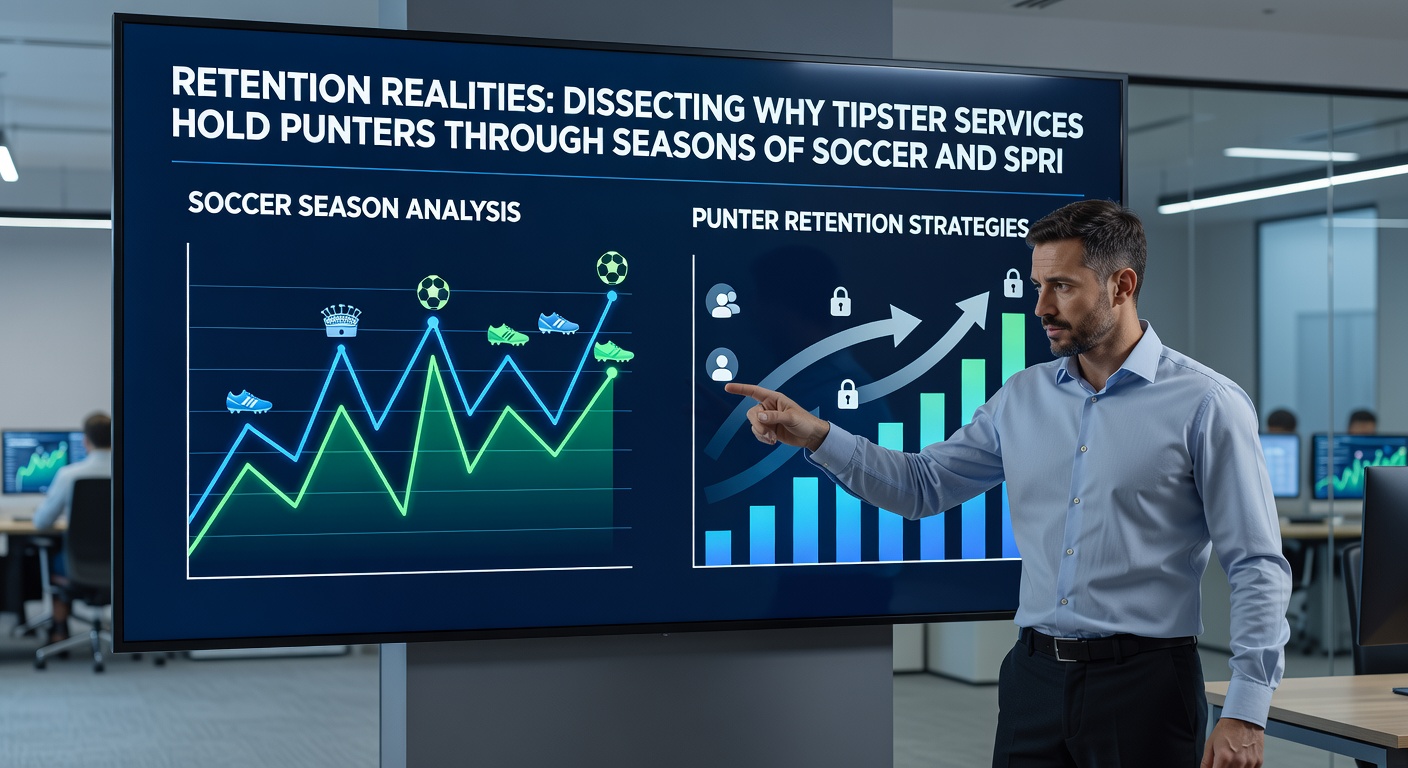 Infographic comparing retention curves for soccer tipsters versus sprint specialists, with data points from recent seasons